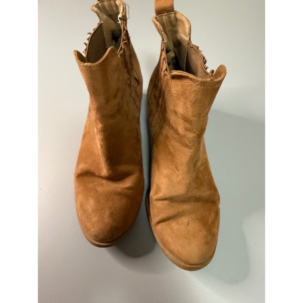 Divided H&M Tan Faux Suede Ankle Boots Block Heel Pointed Toe Cognac 7